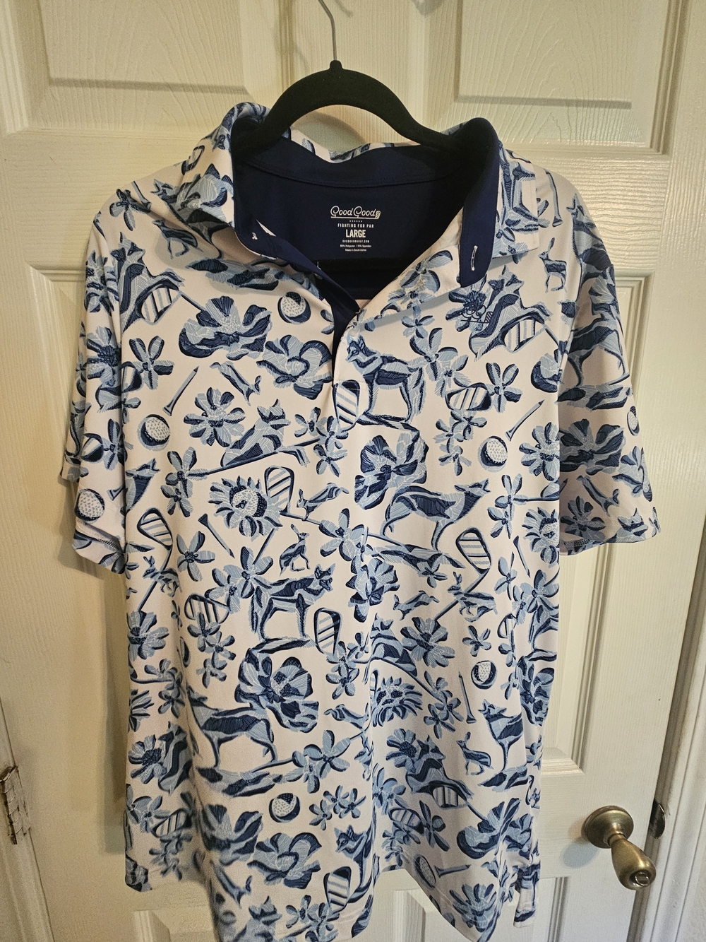 Good Good Blue Floral Golf Polo Shirt - Large